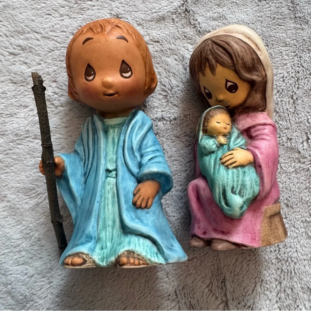 Vintage 1984 Hand-Painted Nativity Figurines –‎ Mary, Joseph & Baby Jesus